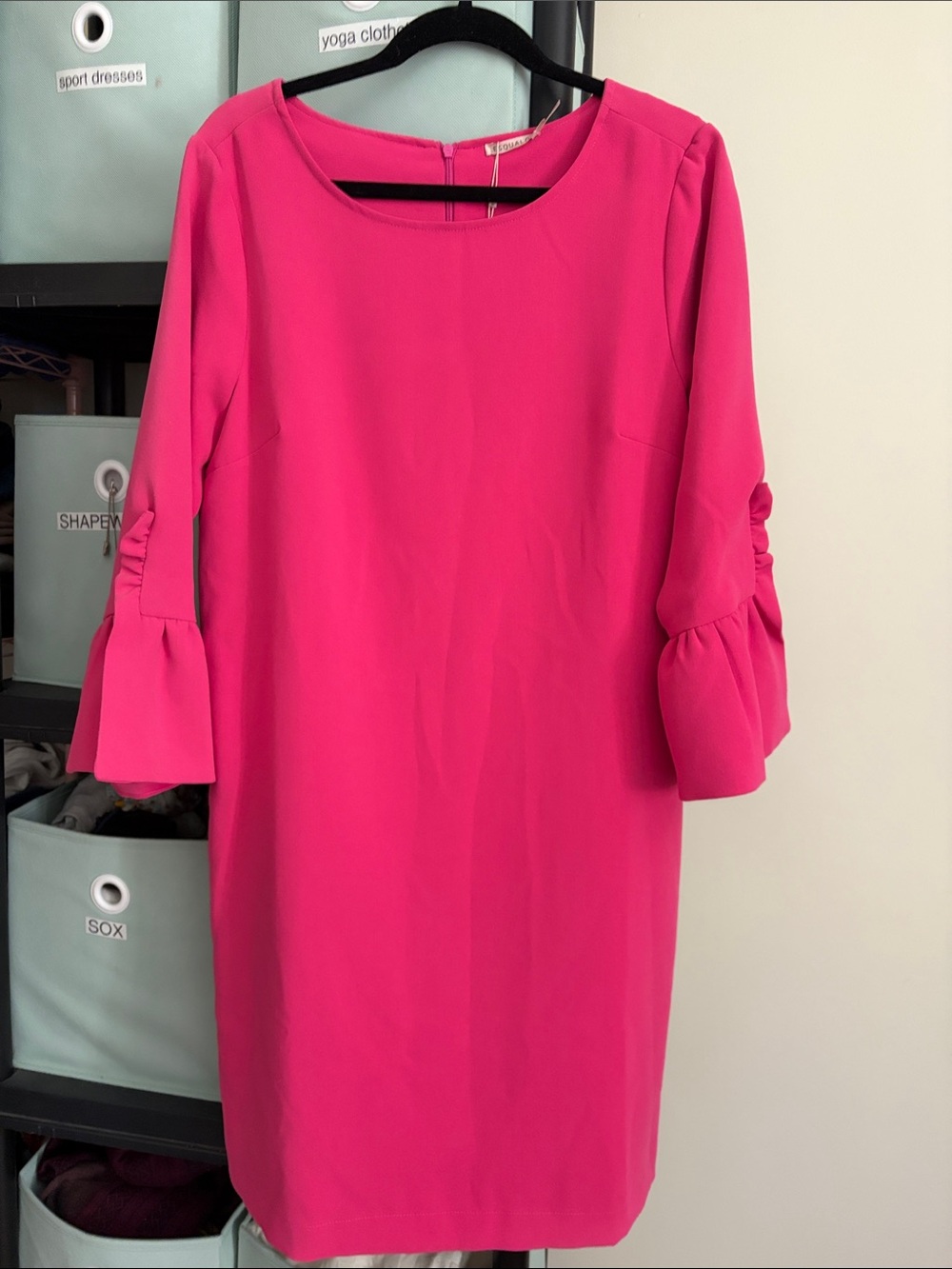 ESQUALO Hot Pink Long-Sleeve Bell Cuff Shift Dress
